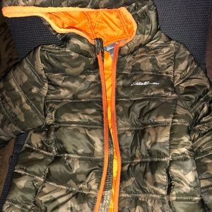 Camo/orange toddler Eddie Bauer puffer coat